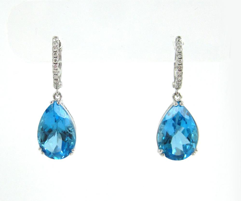 PAIR OF BLUE TOPAZ AND DIAMOND