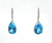 PAIR OF BLUE TOPAZ AND DIAMOND