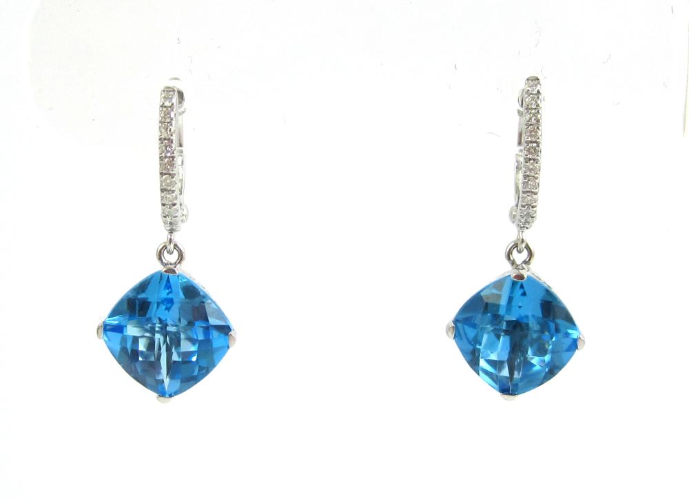 PAIR OF BLUE TOPAZ AND DIAMOND