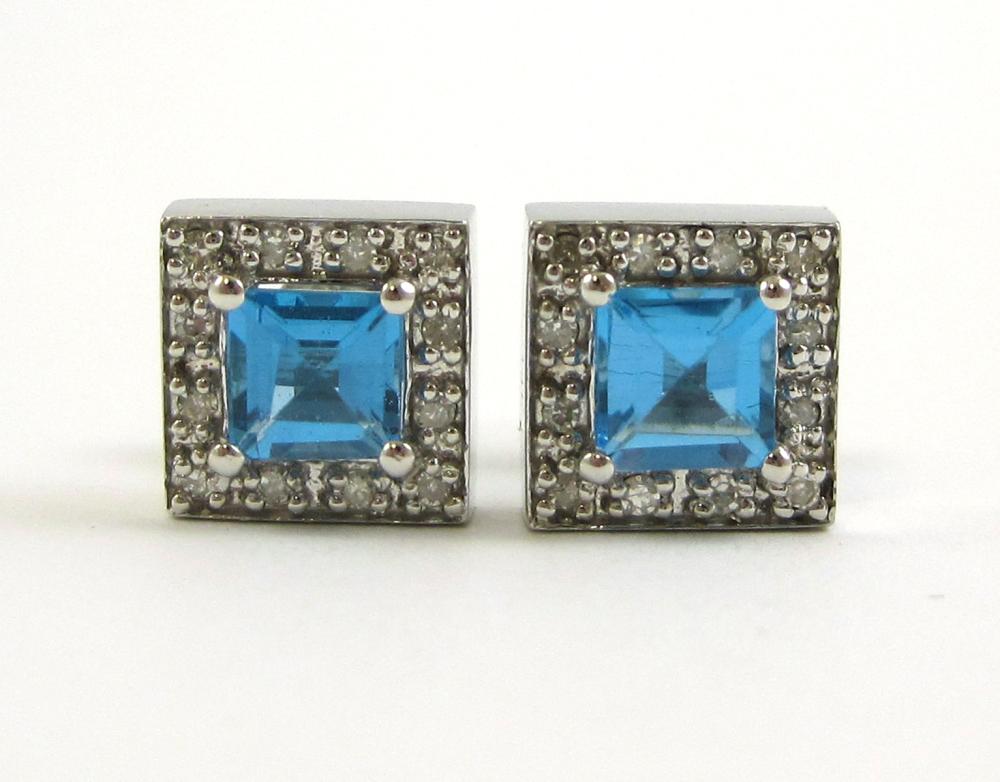 PAIR OF BLUE TOPAZ AND DIAMOND STUD