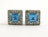 PAIR OF BLUE TOPAZ AND DIAMOND