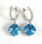PAIR OF BLUE TOPAZ AND DIAMOND