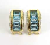 PAIR OF BLUE TOPAZ AND DIAMOND