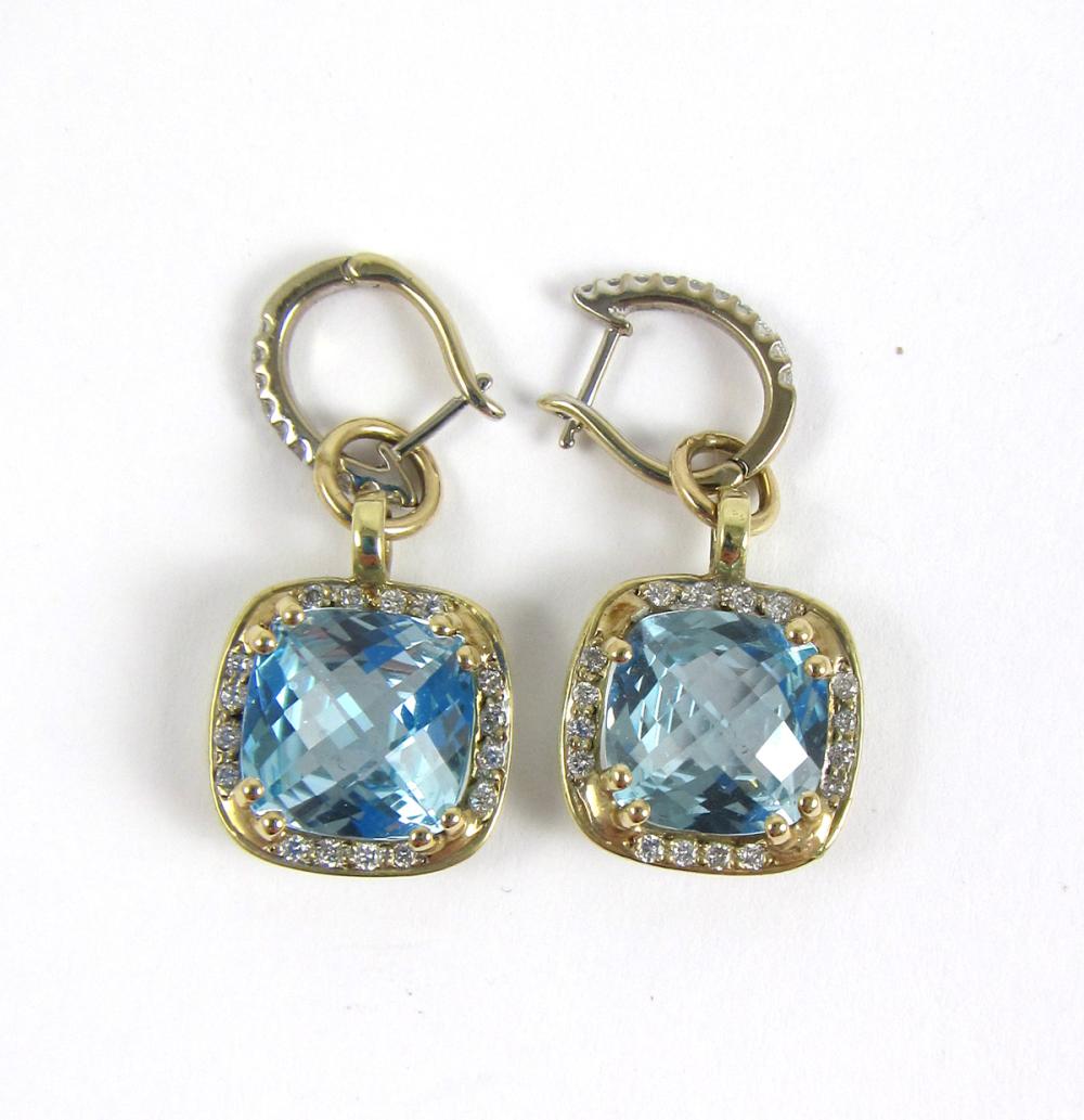 PAIR OF BLUE TOPAZ AND DIAMOND