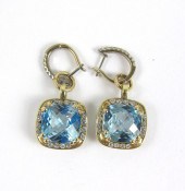PAIR OF BLUE TOPAZ AND DIAMOND
