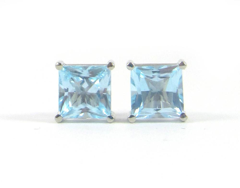 PAIR OF BLUE TOPAZ AND WHITE GOLD