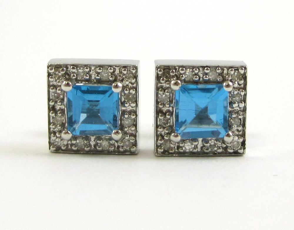 PAIR OF BLUE TOPAZ AND DIAMOND STUD