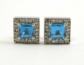 PAIR OF BLUE TOPAZ AND DIAMOND
