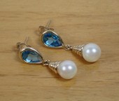 PAIR OF BLUE TOPAZ AND PEARL D