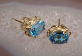 PAIR OF BLUE TOPAZ AND GOLD EA