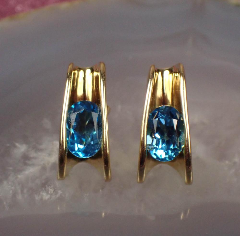 PAIR OF BLUE TOPAZ AND GOLD