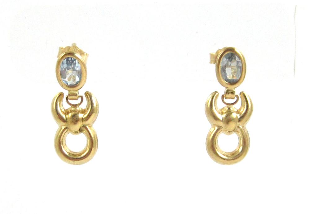 PAIR OF BLUE TOPAZ DANGLE EARRINGS,