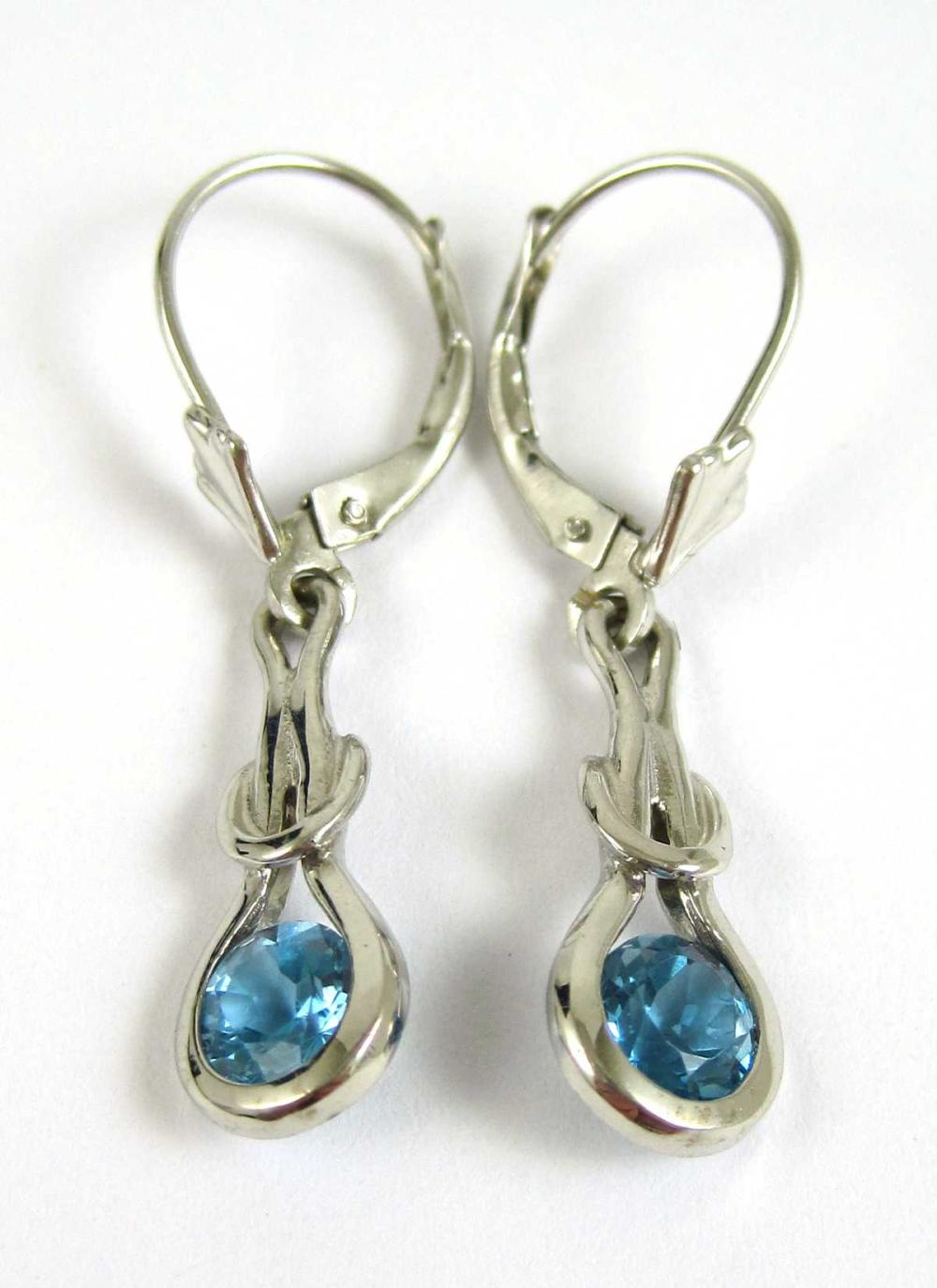 PAIR OF BLUE TOPAZ DANGLE EARRINGS,