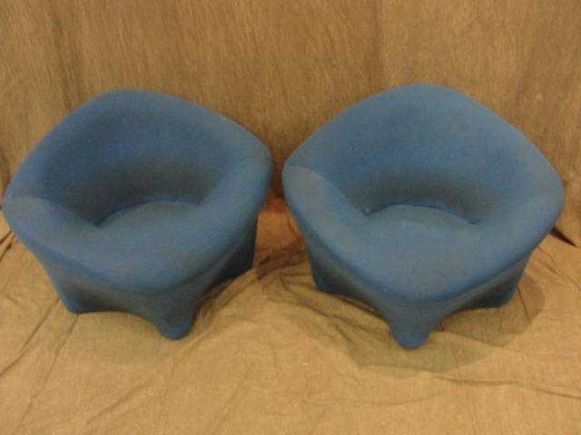Pair of Blue Upholstered Biomorphic