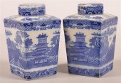PAIR OF BLUE WILLOW PORCELAIN