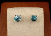 PAIR OF BLUE ZIRCON AND GOLD E