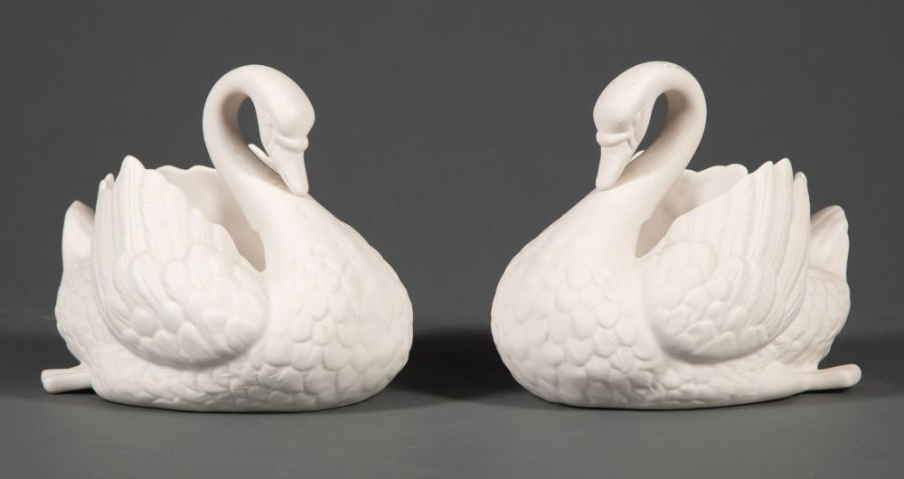 PAIR OF BOEHM BISQUE PORCELAIN SWAN