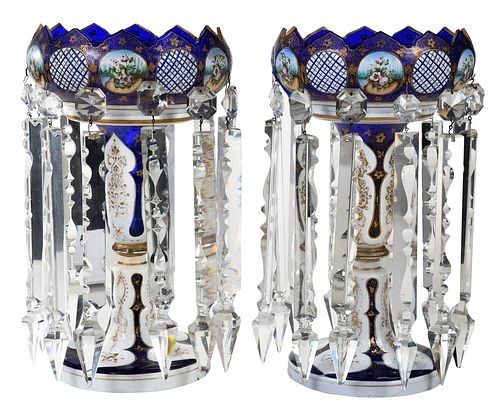 PAIR OF BOHEMIAN COBALT AND WHITE