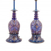 PAIR OF BOHEMIAN COBALT DECANT