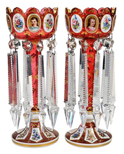PAIR OF BOHEMIAN CRANBERRY GLASS