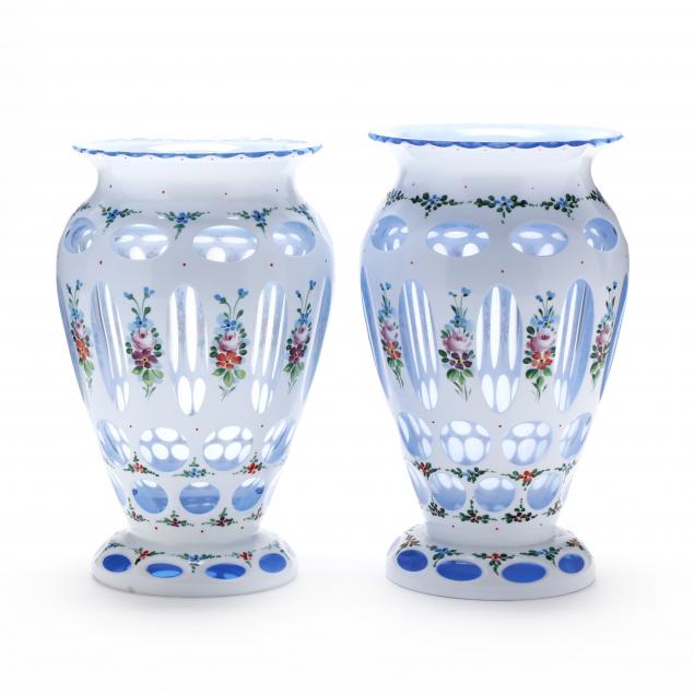 PAIR OF BOHEMIAN CUT AND PAINTED