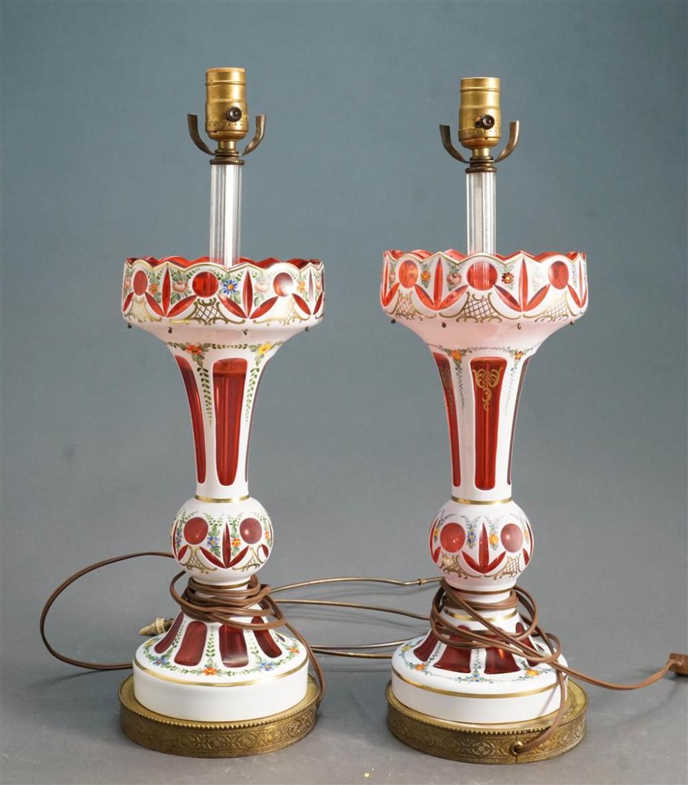 PAIR OF BOHEMIAN ENAMEL DECORATED