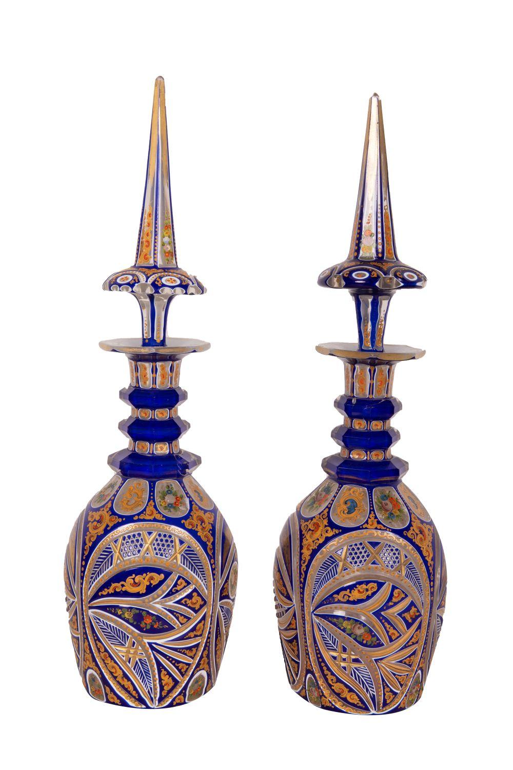 PAIR OF BOHEMIAN ETCHED & ENAMEL