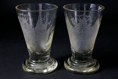 PAIR OF BOHEMIAN ETCHED AND