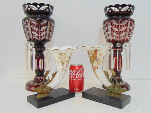 PAIR OF BOHEMIAN GIRANDOLES & 2