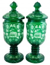 PAIR OF BOHEMIAN GLASS COVERED