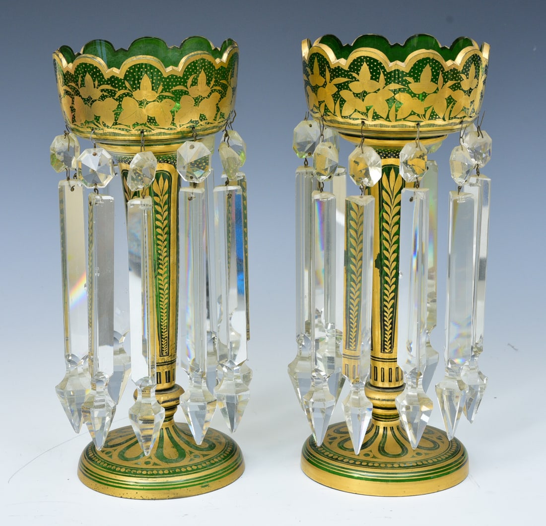 PAIR OF BOHEMIAN GREEN GLASS