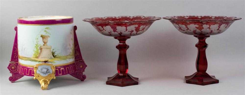 PAIR OF BOHEMIAN RUBY AND FROSTED