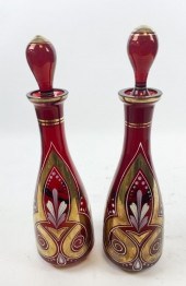 PAIR OF BOHEMIAN RUBY GLASS DE