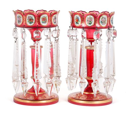 PAIR OF BOHEMIAN RUBY LUSTERSPAIR