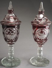 PAIR OF BOHEMIAN RUBY TO CLEAR