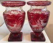 PAIR OF BOHEMIAN URNSPair of B