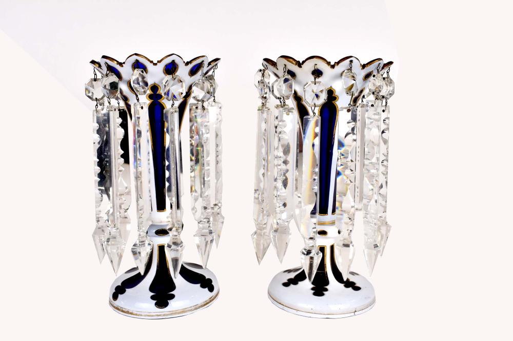 PAIR OF BOHEMIAN WHITE CUT TO