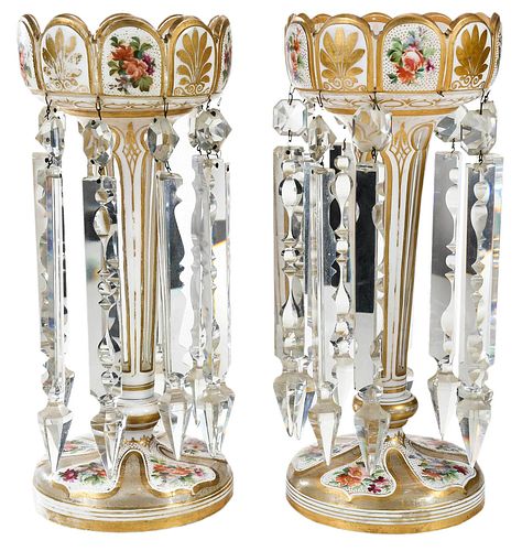 PAIR OF BOHEMIAN WHITE GLASS GILT