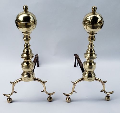 PAIR OF BOSTON BRASS BALL AND
