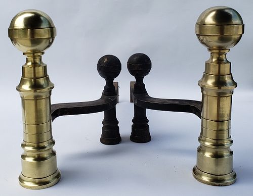 PAIR OF BOSTON BRASS BALL TOP