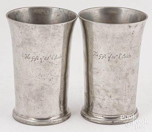 PAIR OF BOSTON PEWTER BEAKERS,