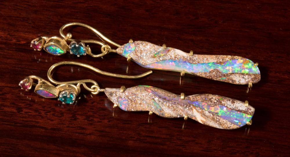 PAIR OF BOULDER OPAL AND GOLD