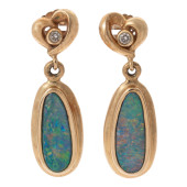 PAIR OF BOULDER OPAL, DIAMOND,