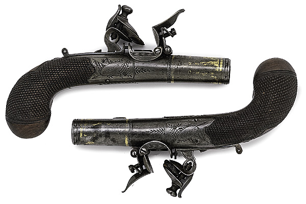 Pair of Box Flintlock Pistols by