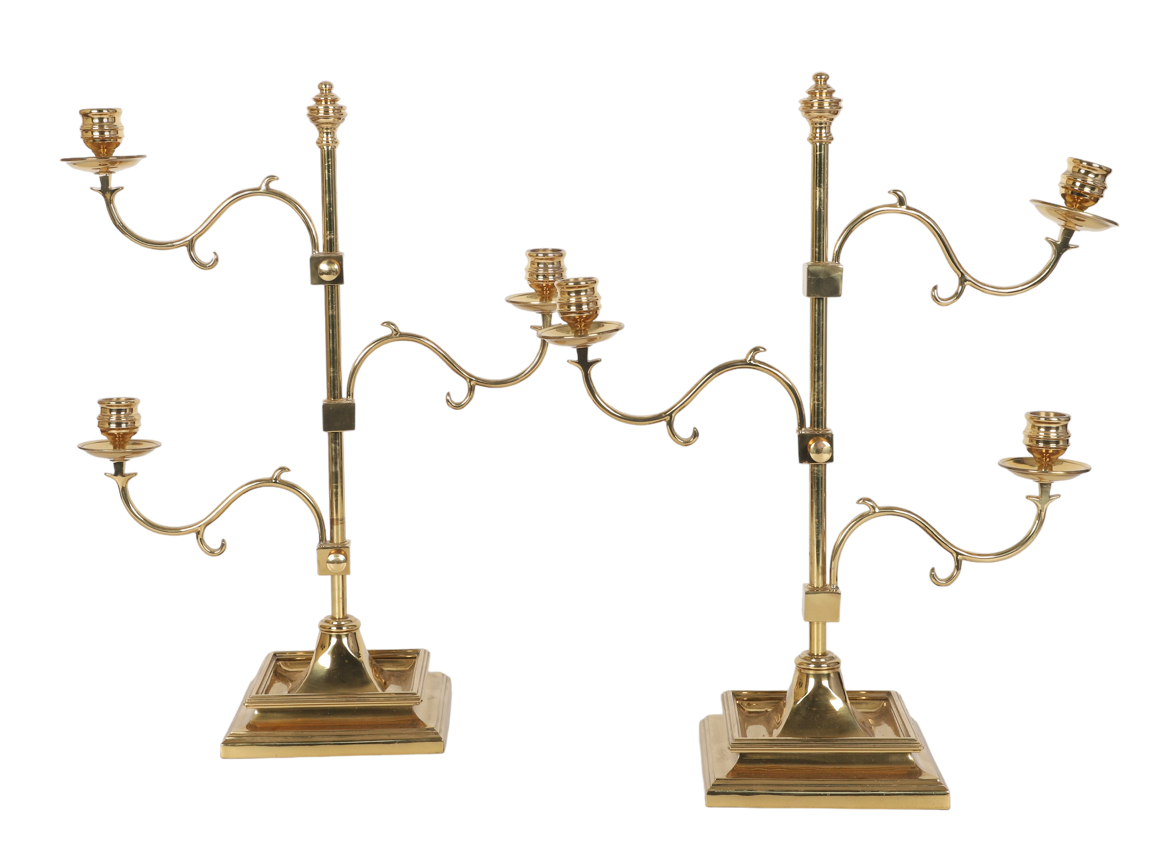 Pair of brass adjustable 3-arm