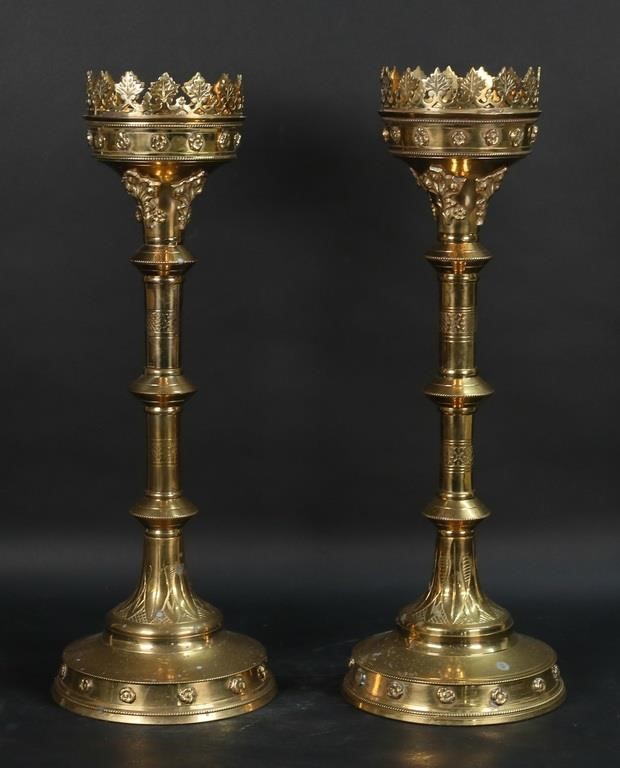 PAIR OF BRASS ALTAR STICKSPair of