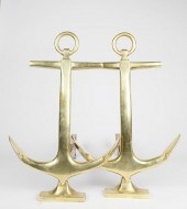 PAIR OF BRASS ANCHOR ANDIRONS,