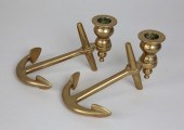 PAIR OF BRASS ANCHOR CANDLESTI