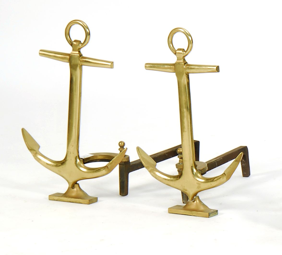 PAIR OF BRASS ANCHOR-FORM