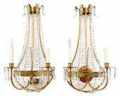 PAIR OF BRASS AND BEADED GLASS
